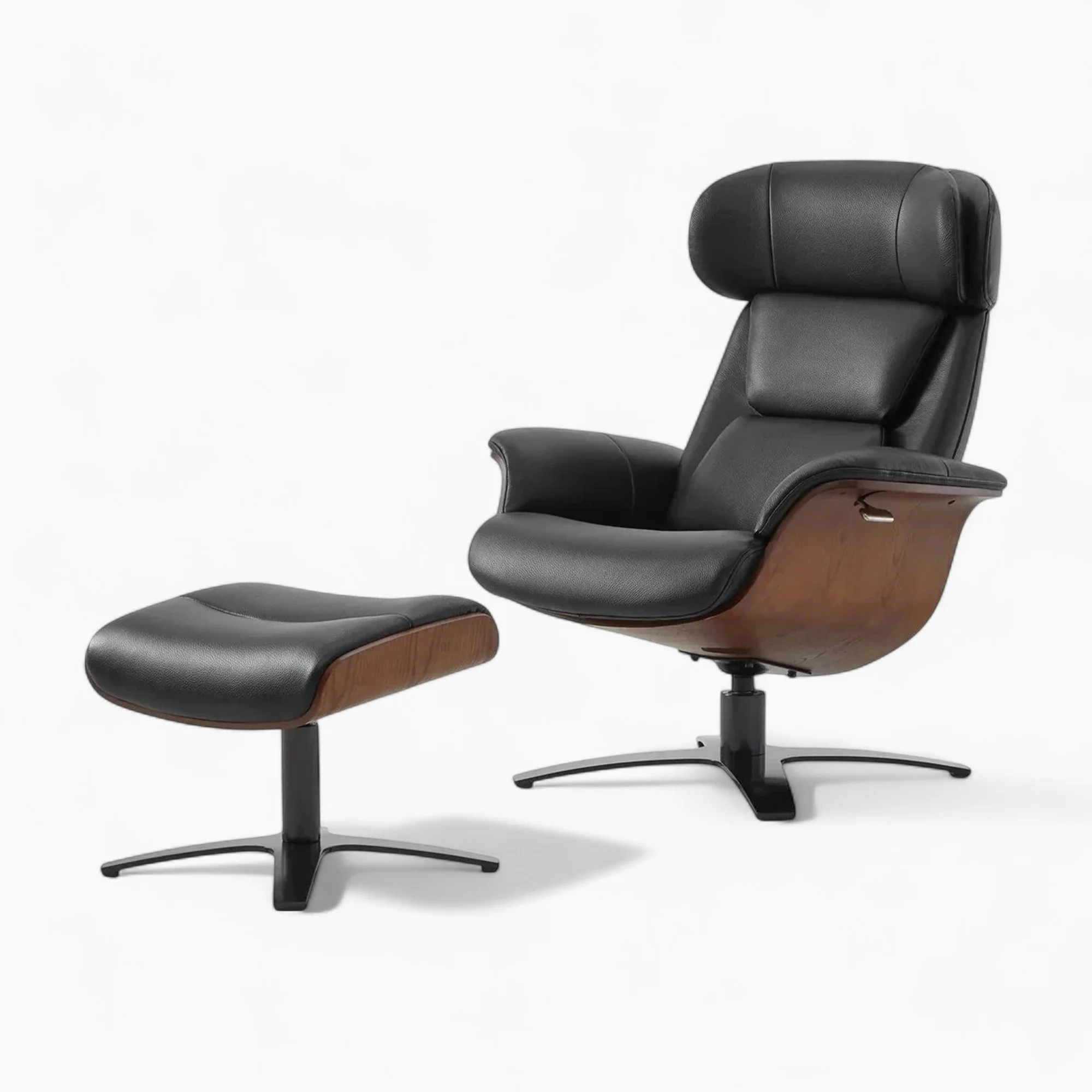 Elvin-Leather-Recliner-and-Ottoman-Replica-Black-1-1 Elvin Leather Recliner and Ottoman - Image 1