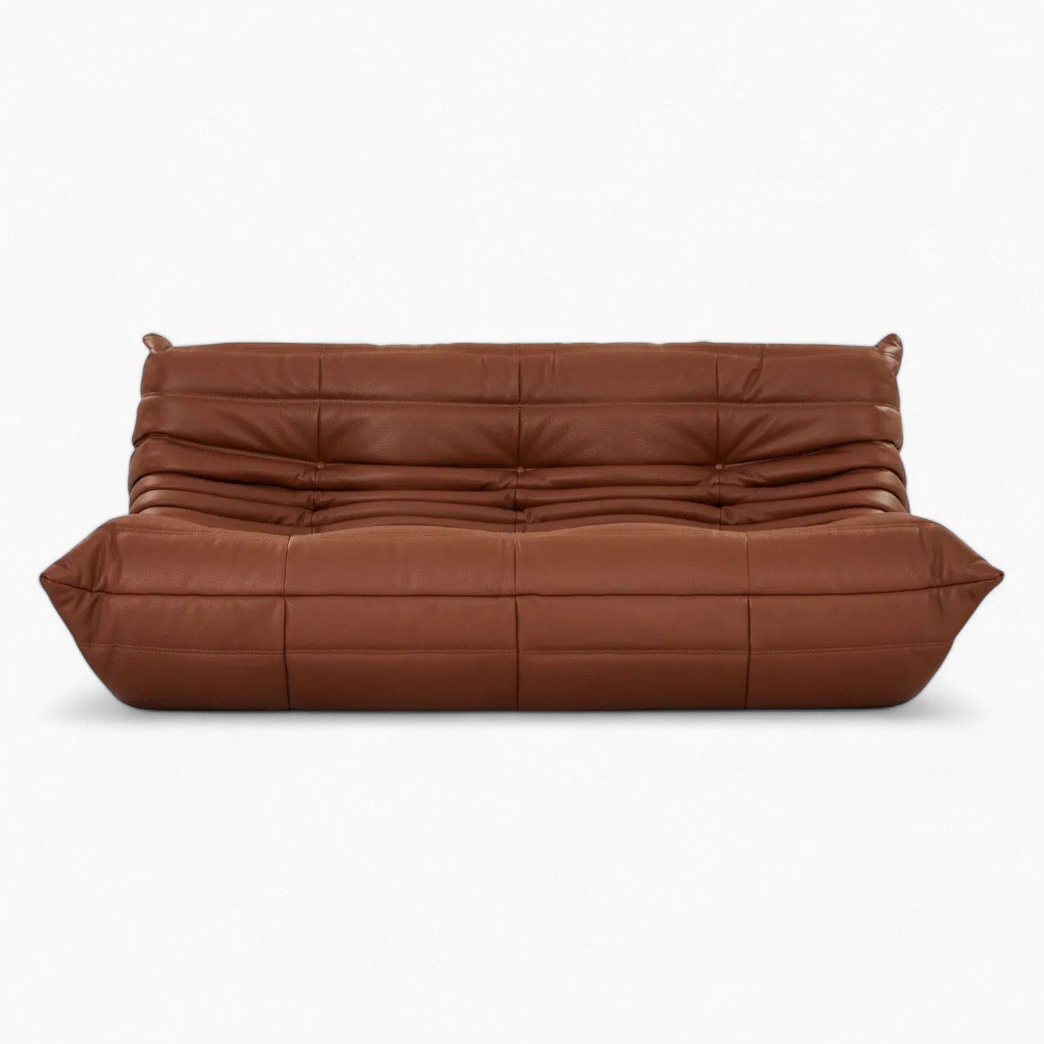 Togo-Sofa-Brown-Leather-3 Togo Sofa Leather Three Seater Replica by Michel Ducaroy for Ligne Roset - Image 1